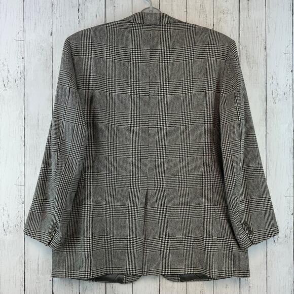 VTG 80's Brooks Brothers Black Wool Houndstooth Windowpane Blazer Size 46 Long - Picture 5 of 14